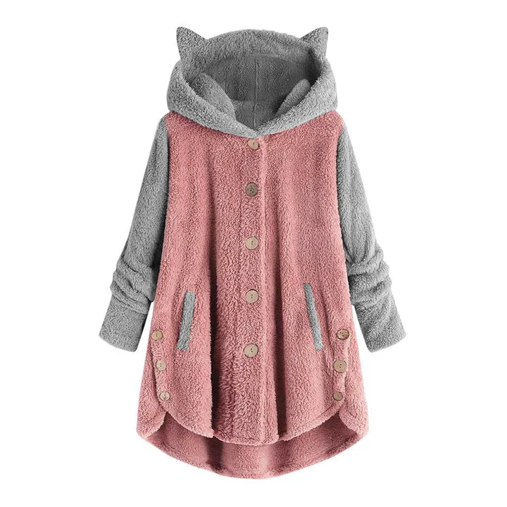 GR - Women's Fleece Sweatshirt with Cat Ears and Contrasting Sleeves