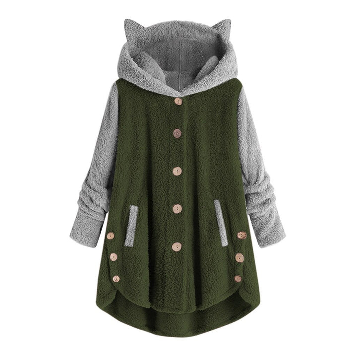 GR - Women's Fleece Sweatshirt with Cat Ears and Contrasting Sleeves