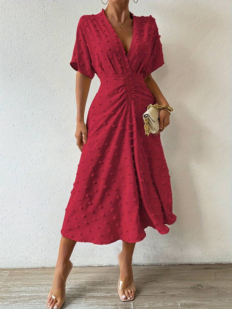 GR | Swiss Dot Rüsch Midi Kleid