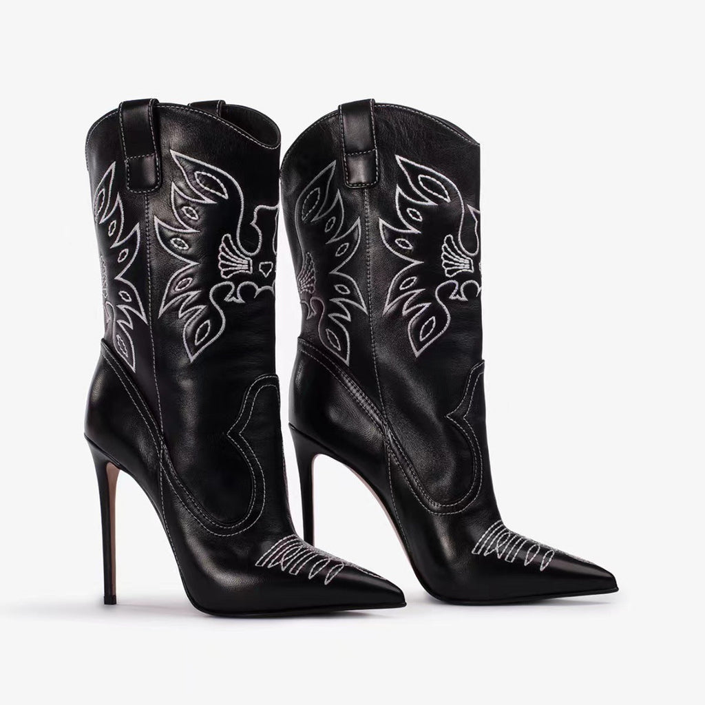 GR | Women's Fashion Western Denim Style High Heels Boots