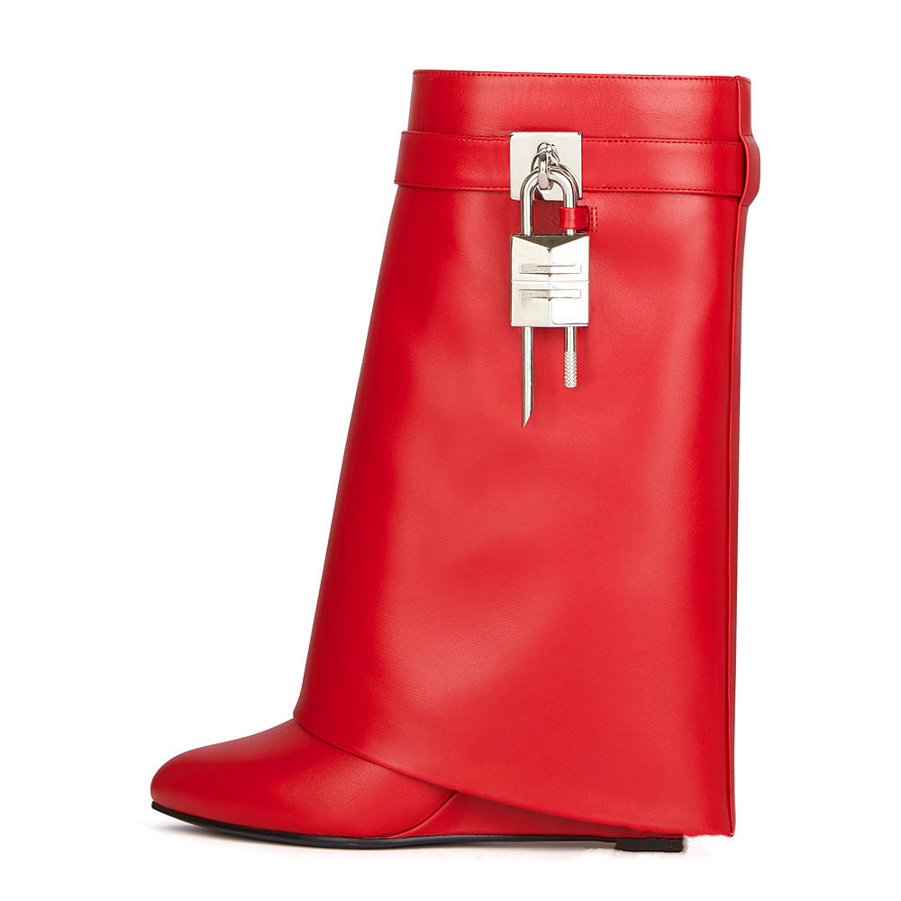 GR | Women's Fashion Slanted Heel Round Toe Leather Upper High Heel Zipper Short Boots
