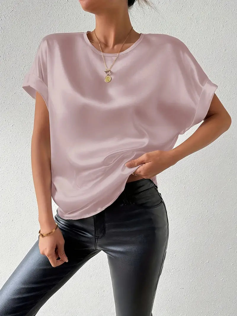 GR | Satin T-Shirt with Rolled-Up Sleeves for Women