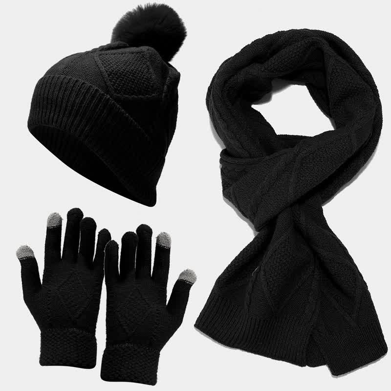 GR | 3-piece knitted accessory set - stylish women's hat, scarf and gloves