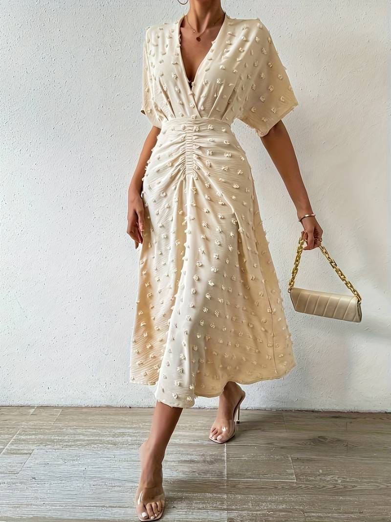GR | Swiss Dot Rüsch Midi Kleid