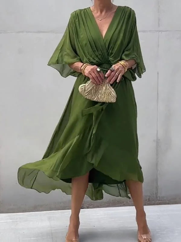GR | stilvolles und elegantes Chiffonkleid mit V-Ausschnitt