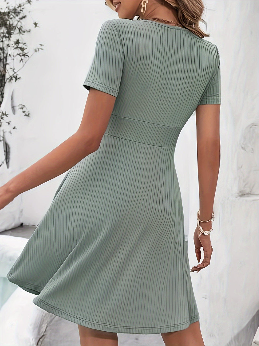 GR | Sommerkleid für Damen mit V-Ausschnitt Elegant Tailliert Kurzärmelig