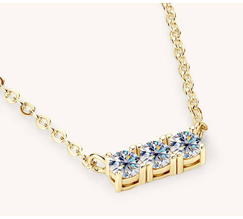 GR | 925 Sterling Silver Inlaid Moissanite Bar Necklace