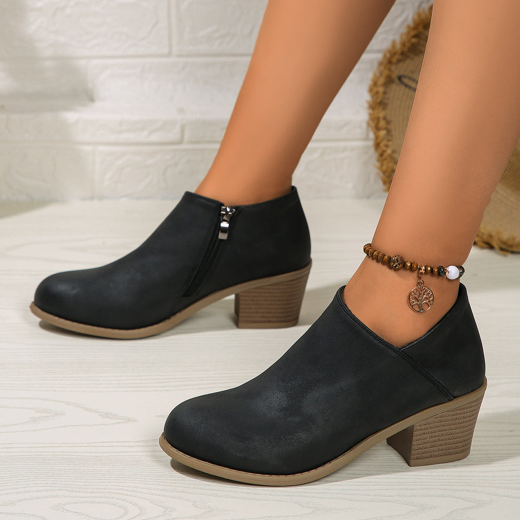 GR | Ankle boots - Women's comfortable boots with block heel and zipper