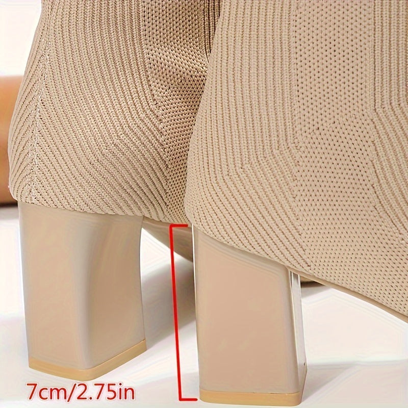 GR | Knitted boots with mid-height shaft and block heel