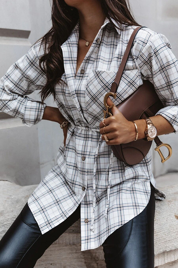 GR | Grab My Hand Checkered Button-Up Belt Shirt