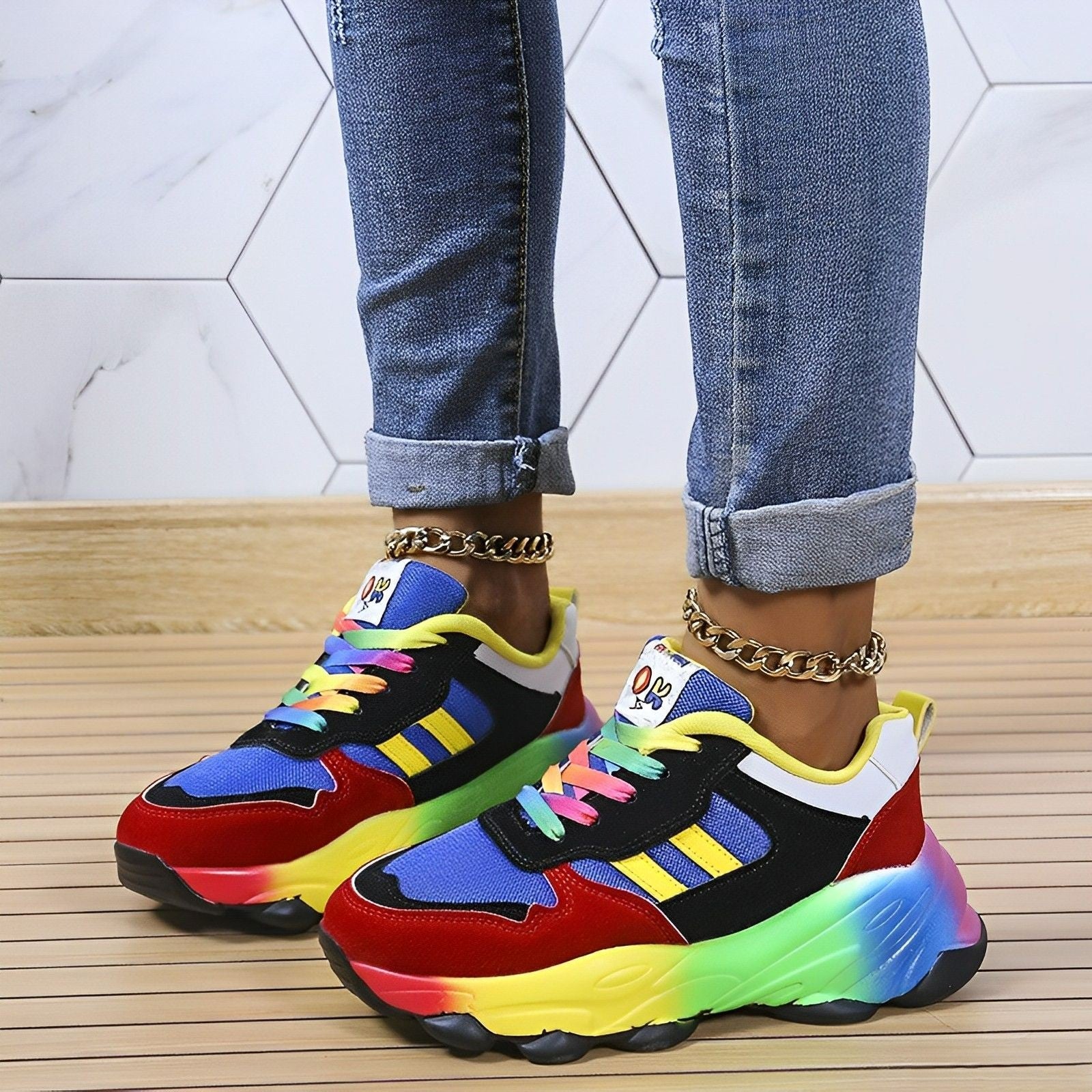 GR - Colorful Chunky Sneakers for Women | Multicolor Design Sneakers for Women 
