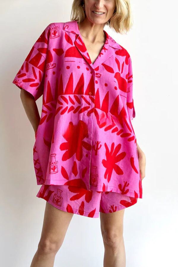 GR | Altos Unique Printed Pocket Shirt and Set with Elastic Waist Shorts