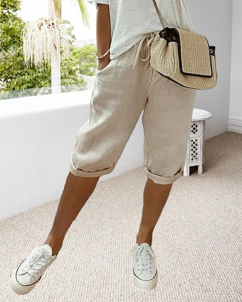 GR | Einfarbige Bequeme Bermudashorts mit Schnürung