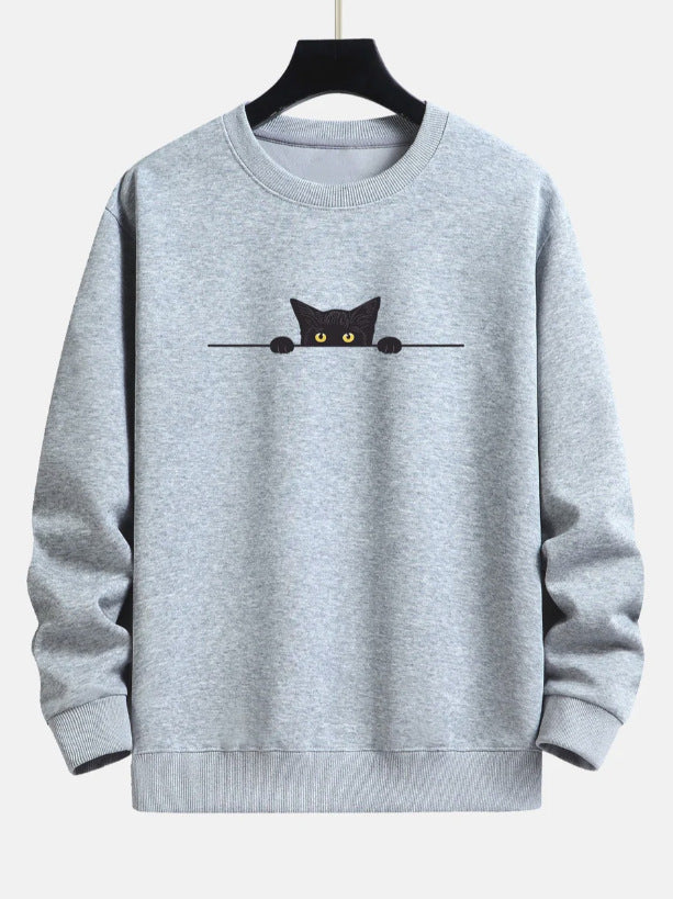 GR | Relax Fit Sweatshirt with Black Cat Print