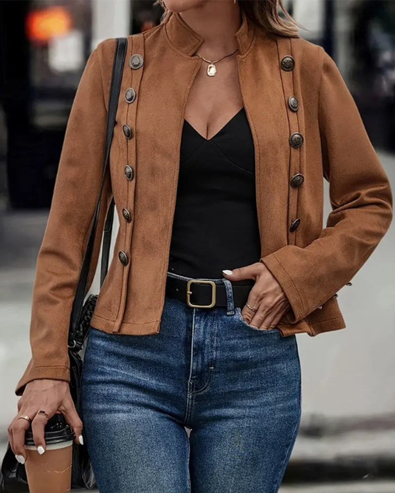 GR | Stylish double-breasted solid color jacket