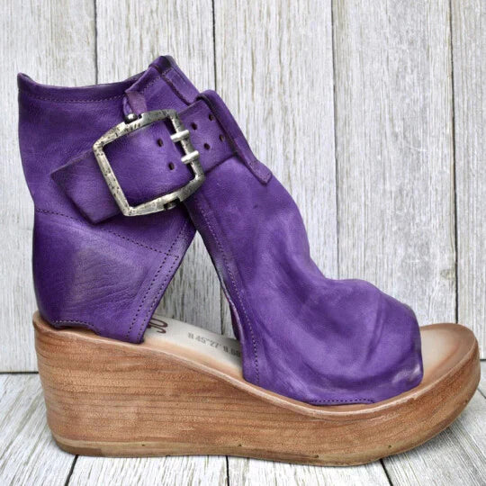 GR | Open High Top Sandals with Wedge Heel and Buckle for Women