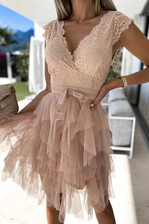 GR | Unendliche Schönheit Spitzen Tüll Midi Kleid