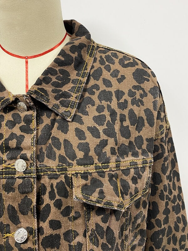 GR - Denim jacket with leopard print and long sleeves