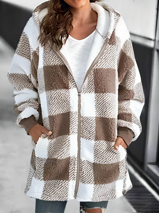 GR | Karo-Hoodie-Jacke Für Frauen