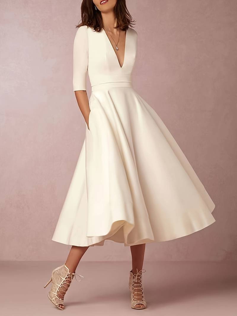 GR | Elegantes Midi-Kleid mit Tiefem V-Ausschnitt für Damen