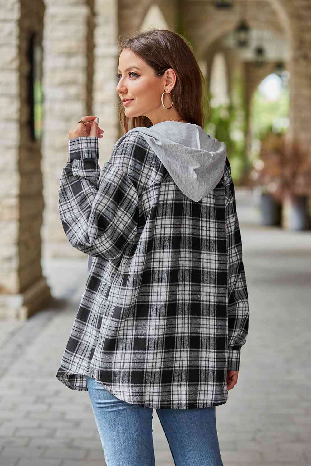 GR | Checkered long-sleeved hooded jacket