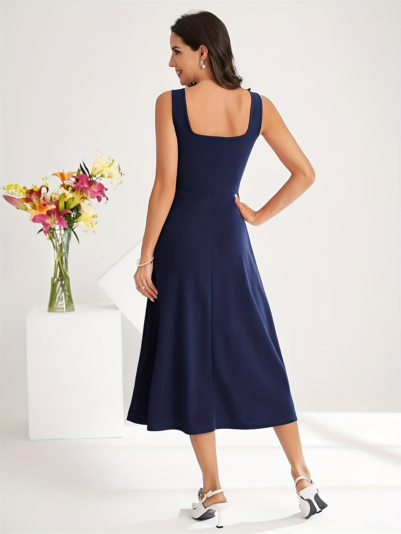 GR | Elegant dress with straps, dark blue color