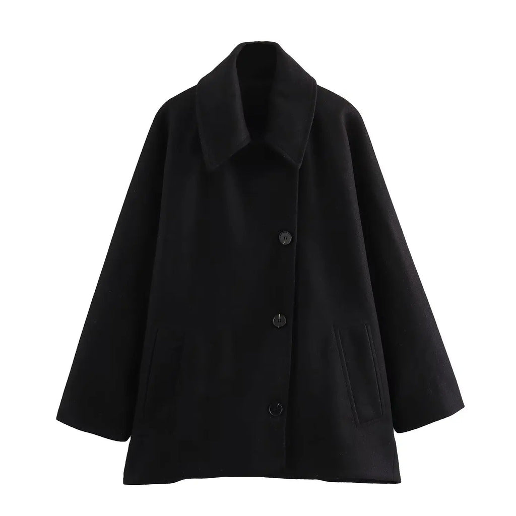 GR - Trendy Short Coat with Polo Collar and Hooded Sleeves Made of Mixed Fabric