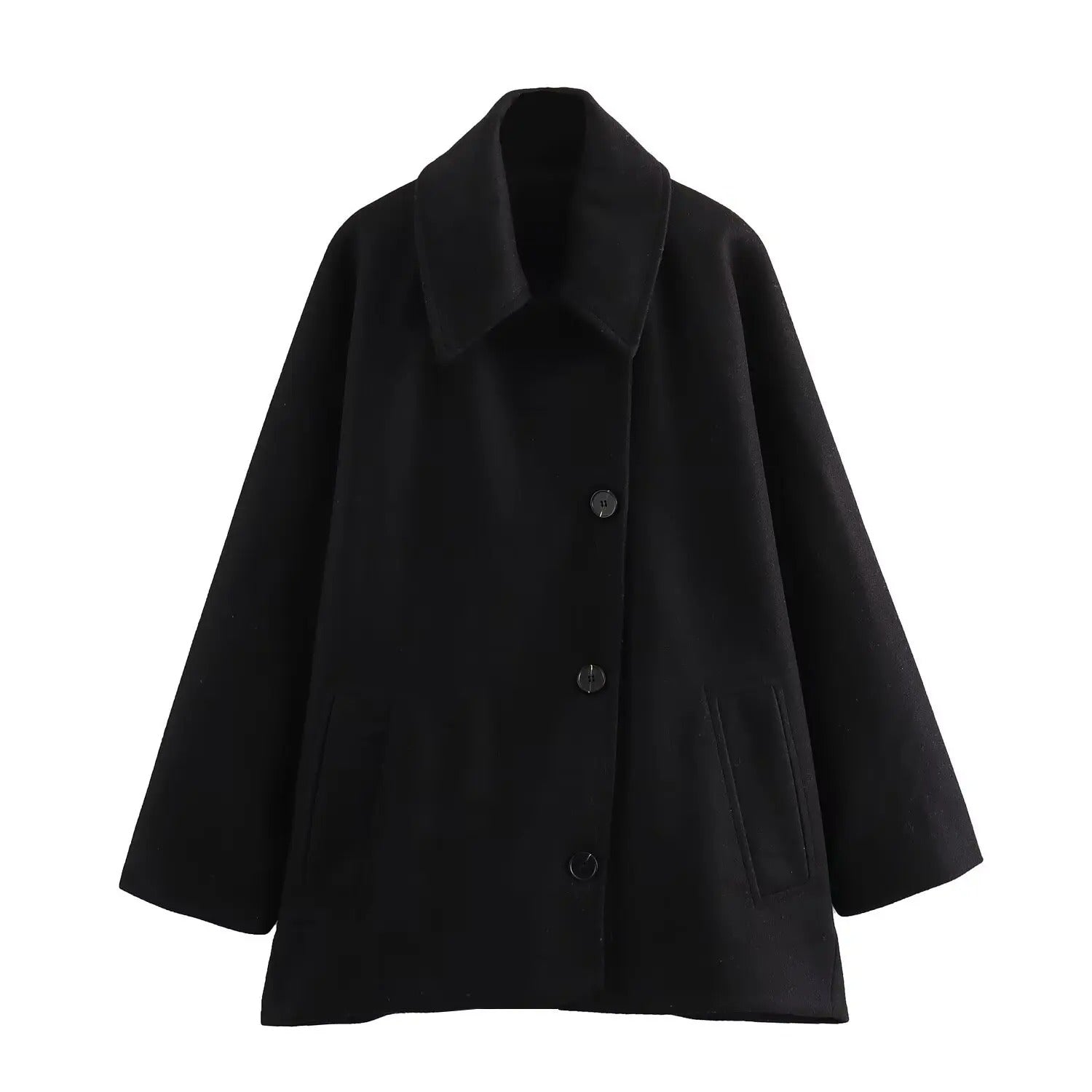 GR - Trendy Short Coat with Polo Collar and Hooded Sleeves Made of Mixed Fabric