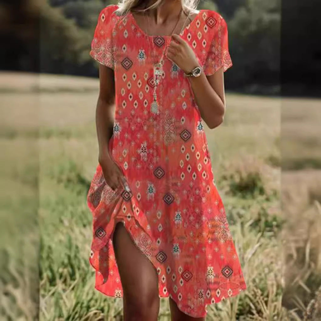GR | Kurzärmeliges Grünes Minikleid Mit Punkten