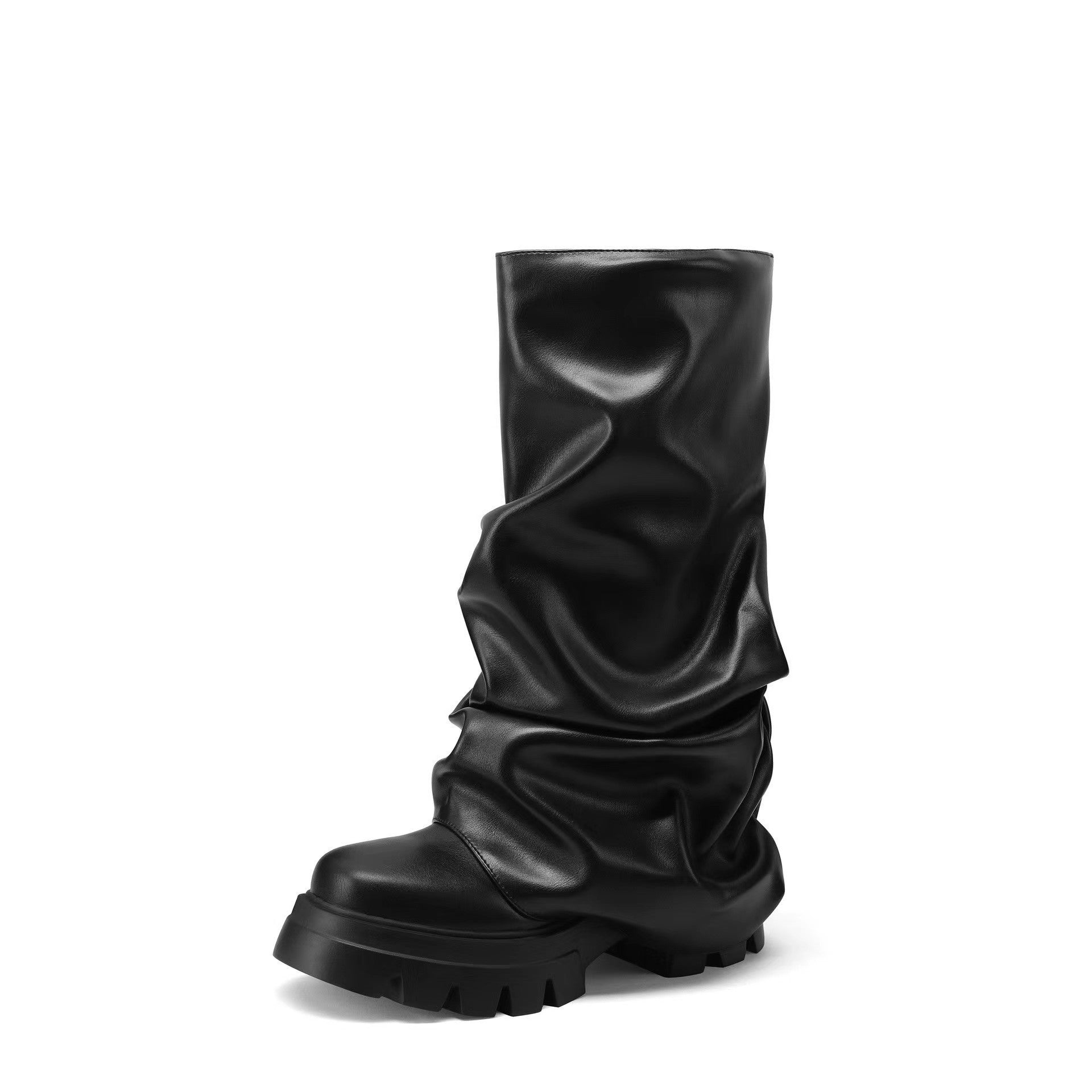 GR | Round Toe Thick Bound Shaped Sole Folded Women's Boots
