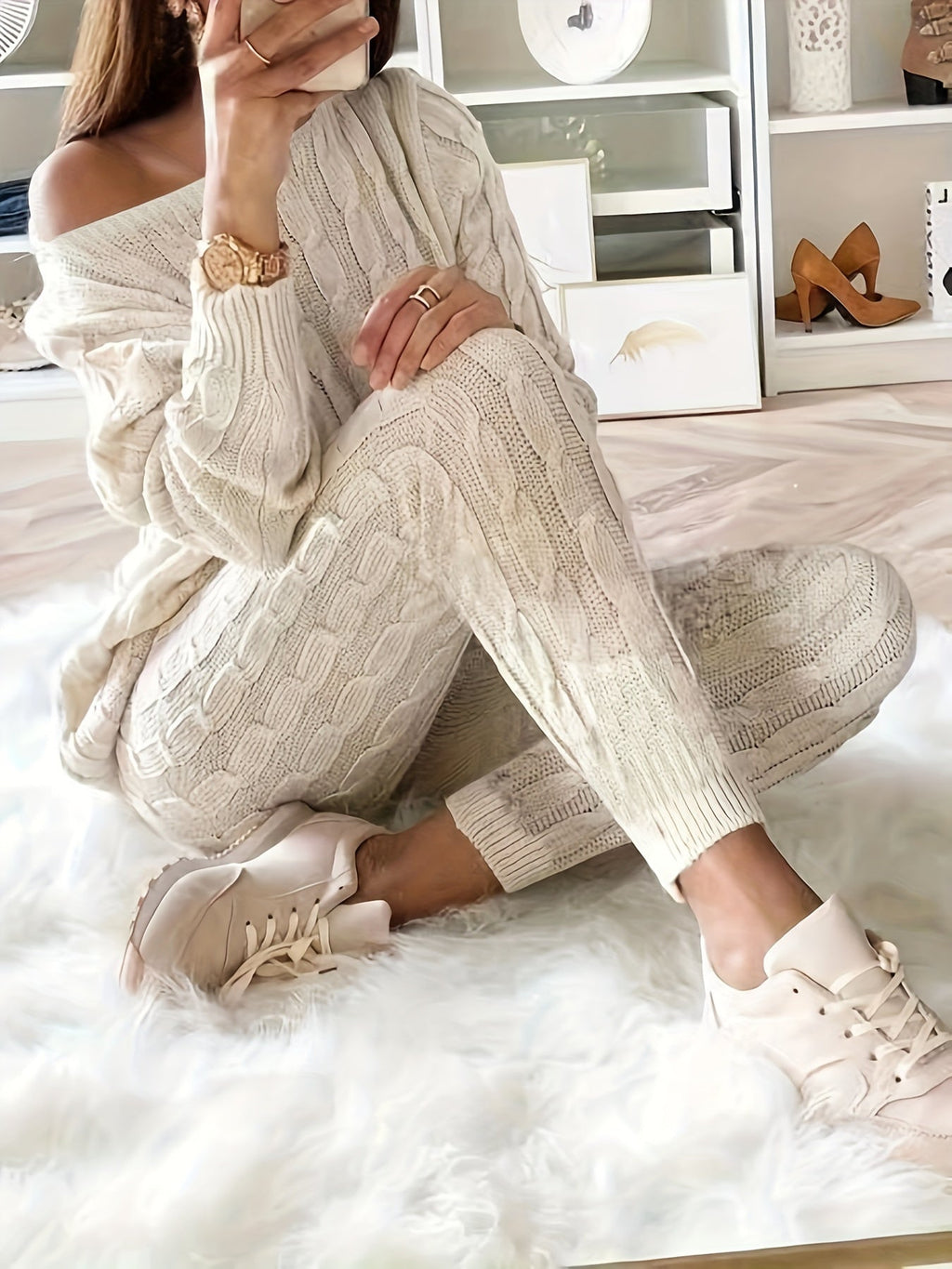 GR Knitted Matching Sweatshirt & Trousers Outfit Two-Piece Set