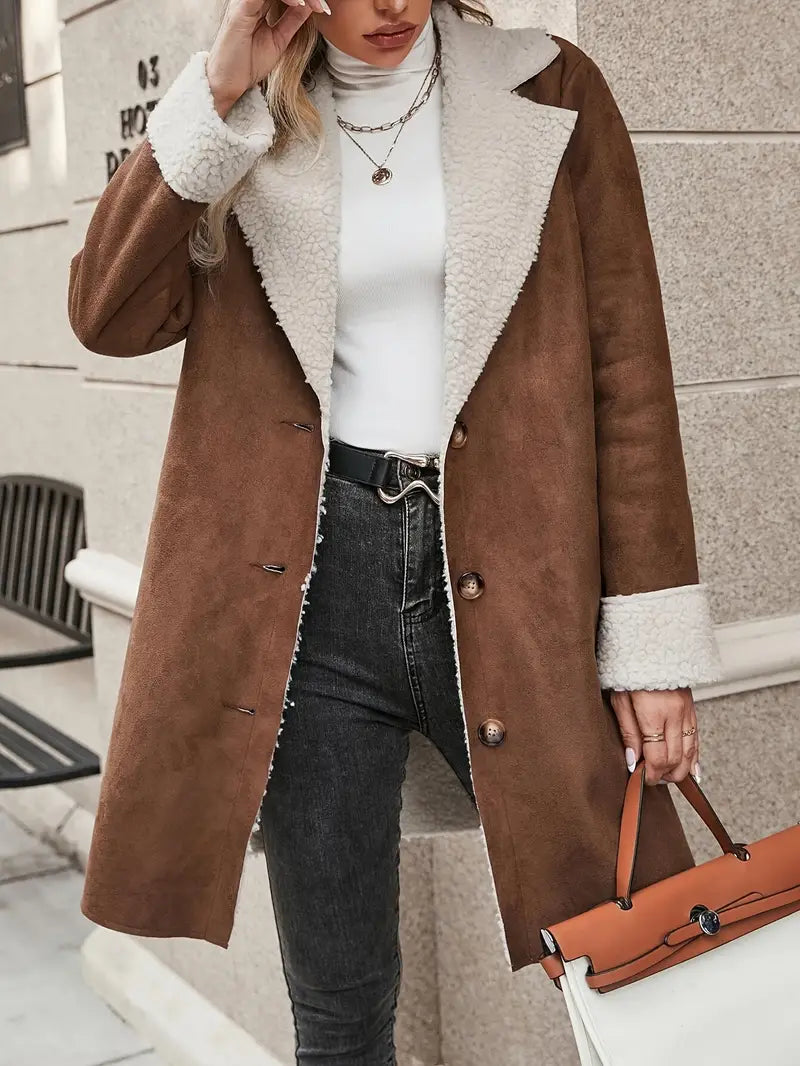 Woven, elegant coat with button closure