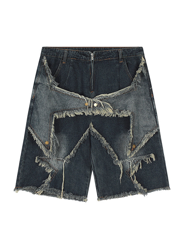 GR | Baggy star pattern patchwork denim shorts