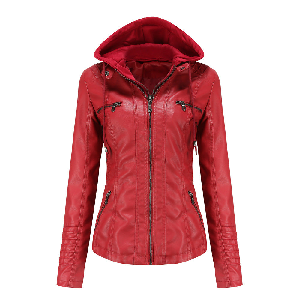 GR | Leather jacket with hood