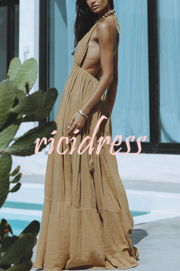 GR – Neckholder maxi dress in a linen blend with a backless slit