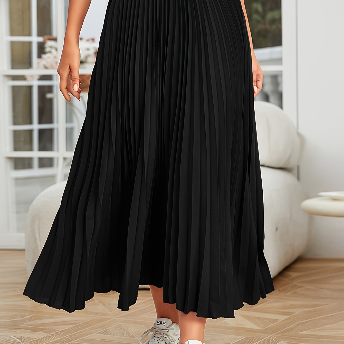 GR | Pleated plain curly skirt