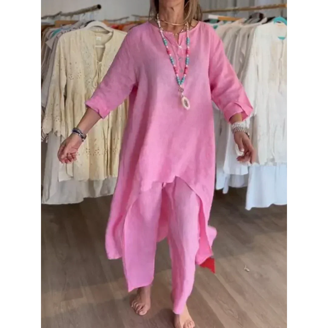 GR | Solid color linen suit for women