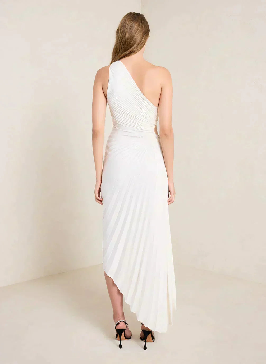 GR | One Shoulder Plissee Midi Kleid