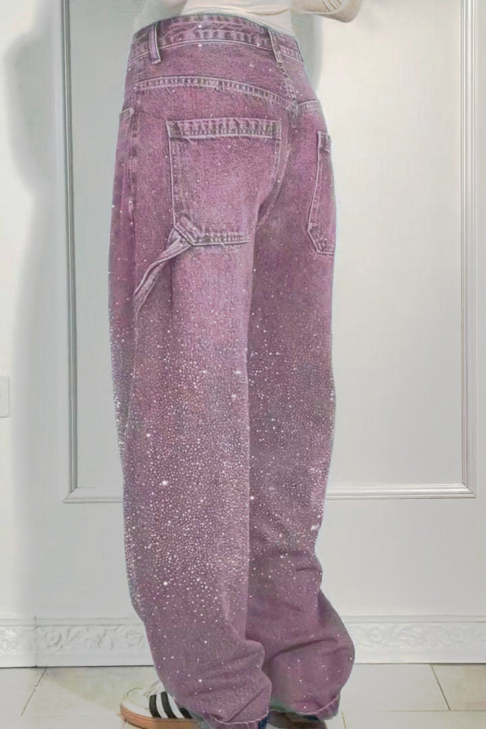 GR | Women's Washed Jeans with Rhinestone Details, Wide Fit