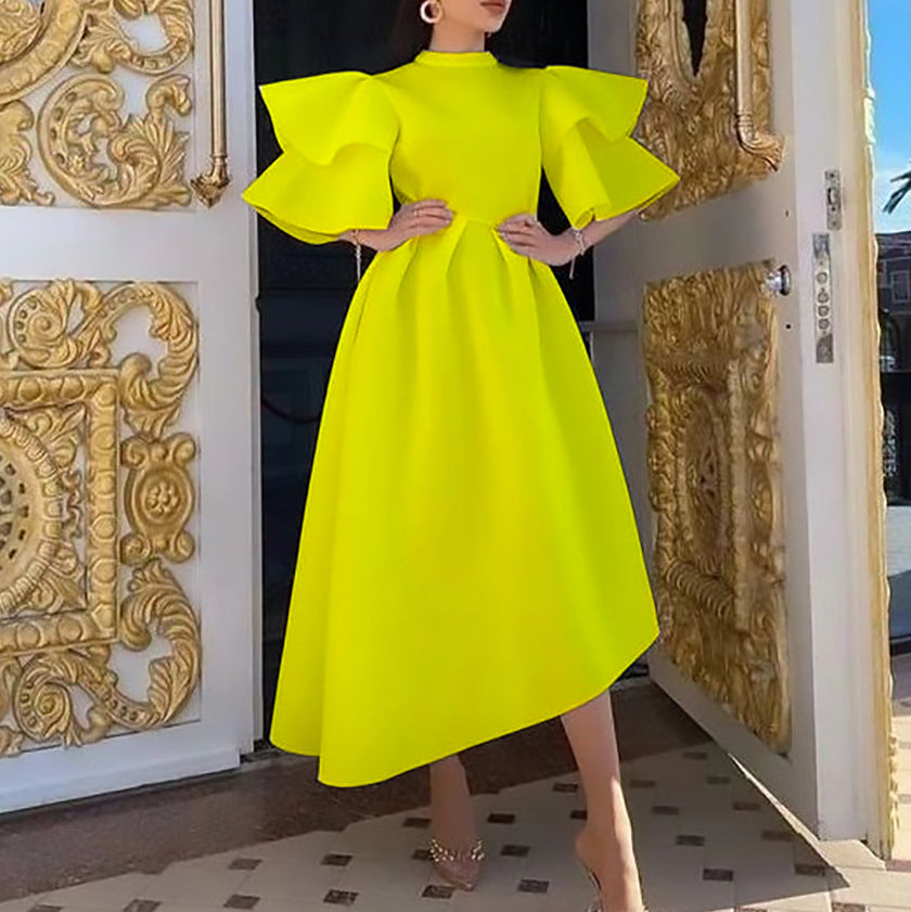 GR Kleid mit Lotusblattärmeln und einfarbigem weitem Schnitt