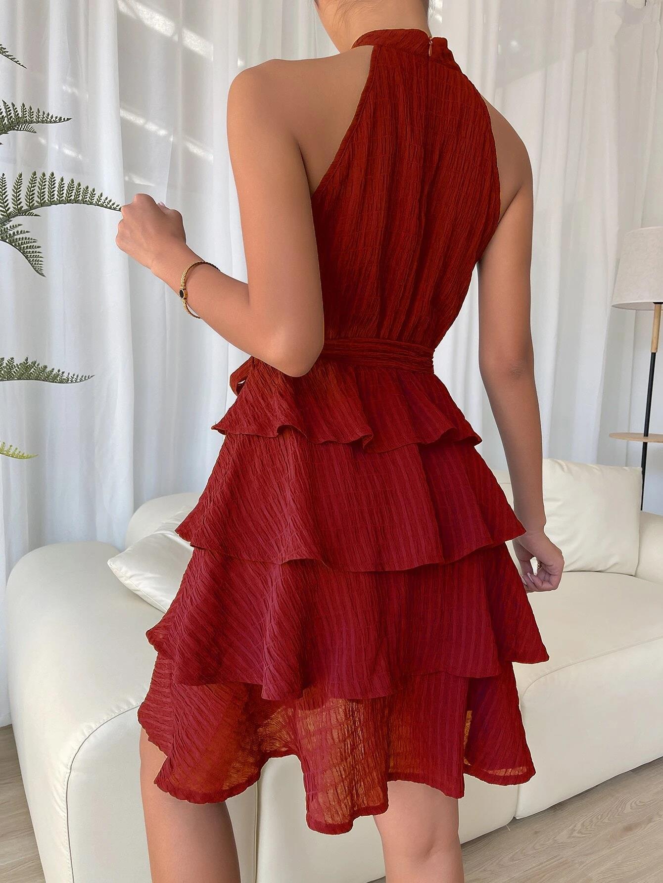 GR | Sleeveless Ruffled Halter Dress for Women