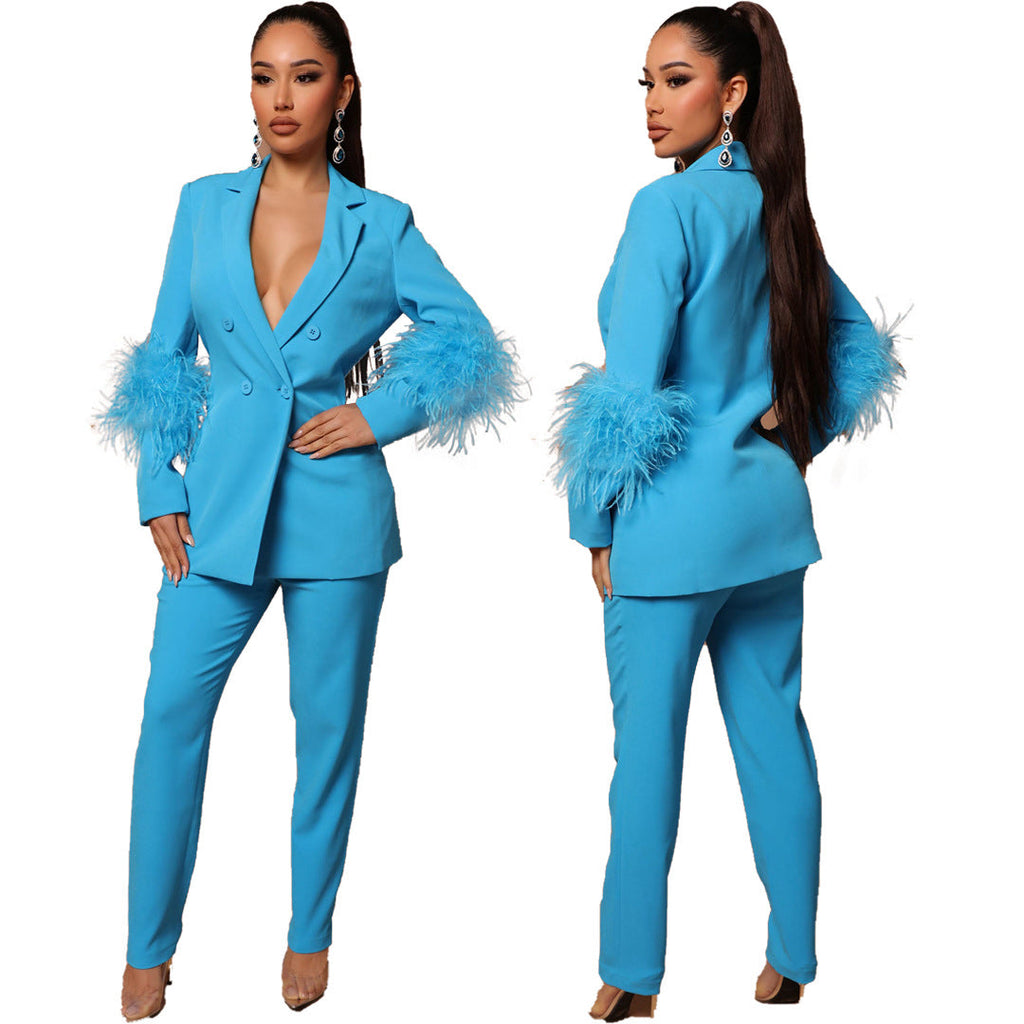GR Two-piece ostrich fur lapel for women