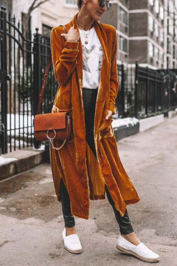 GR - Stylish long coat with lapel collar and long sleeves for women