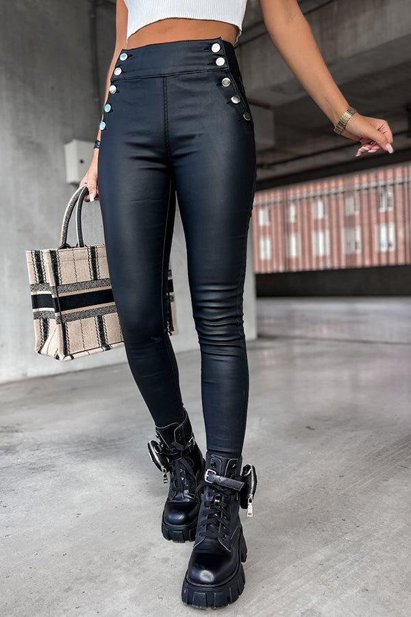 GR | Jingle High Rise Knopf Faux Leder Leggings