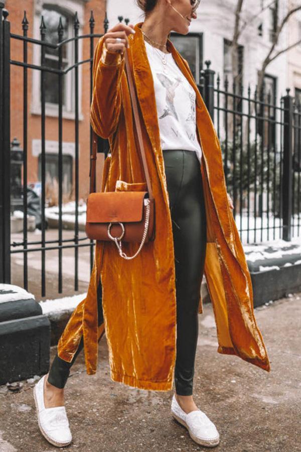 GR - Stylish long coat with lapel collar and long sleeves for women