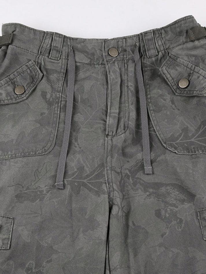 GR | Camo Print Gathered Multi-Pocket Waistband Cargo Jeans