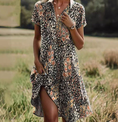GR | Kurzärmeliges Grünes Minikleid Mit Punkten