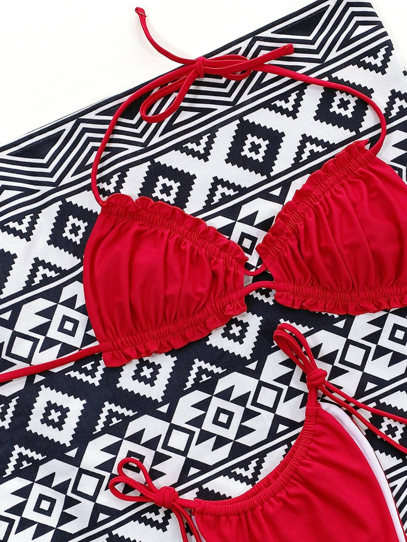 GR | Ruffled halterneck bikini set