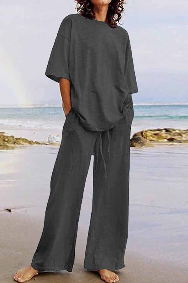 GR | Casual Living Solid Color O-Neck Short Sleeve Two Pieces (11 Colors)