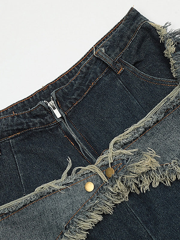 GR | Baggy star pattern patchwork denim shorts
